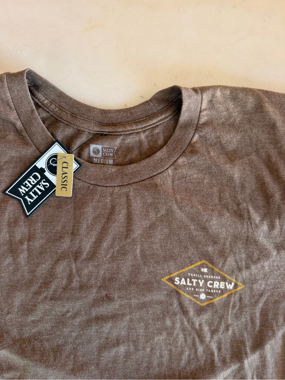 Salty Crew Brown Tee with Small Yellow Logo - Men's